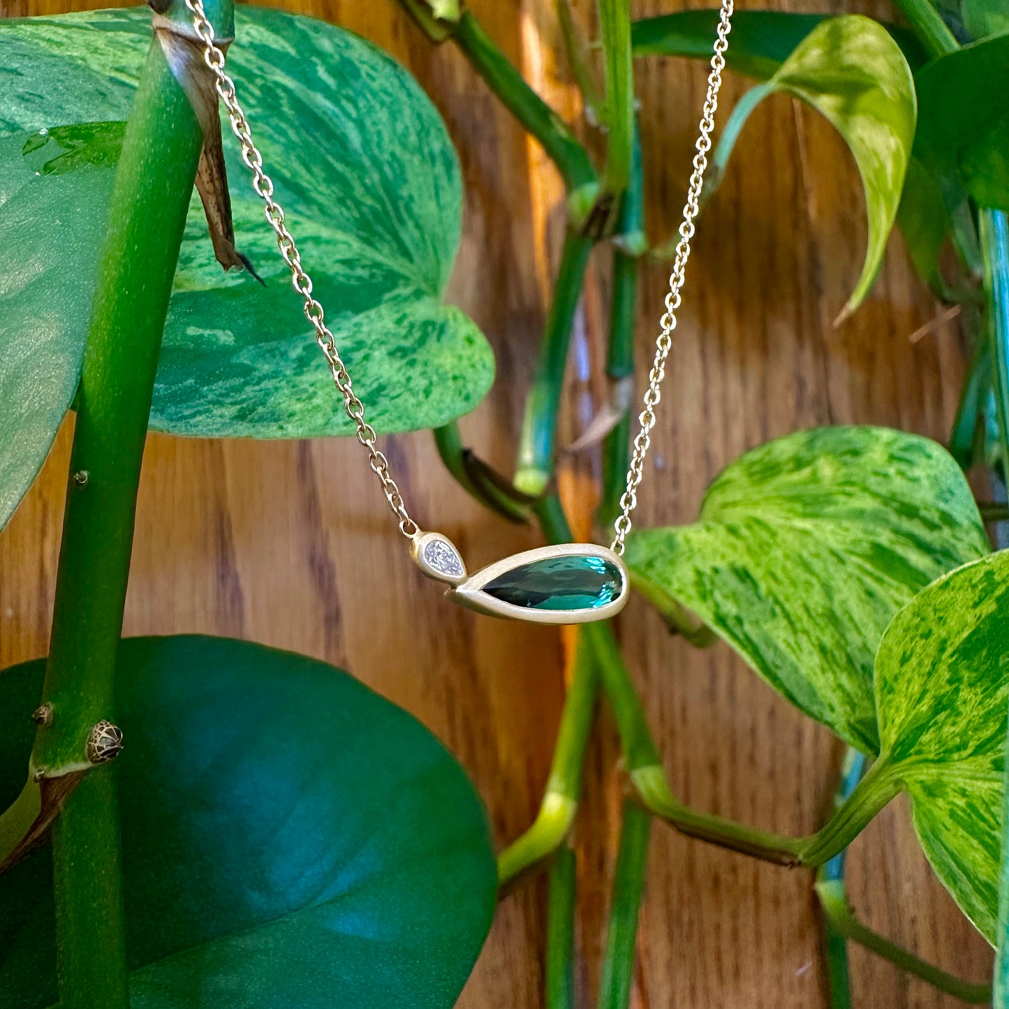 Tourmaline Pear Horizontal Necklace
