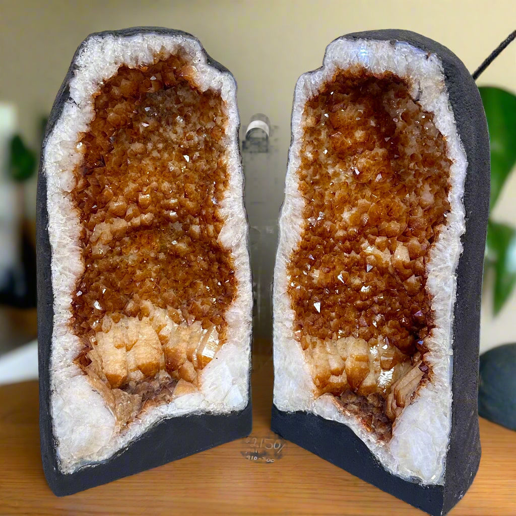 Large Citrine Geode Pair