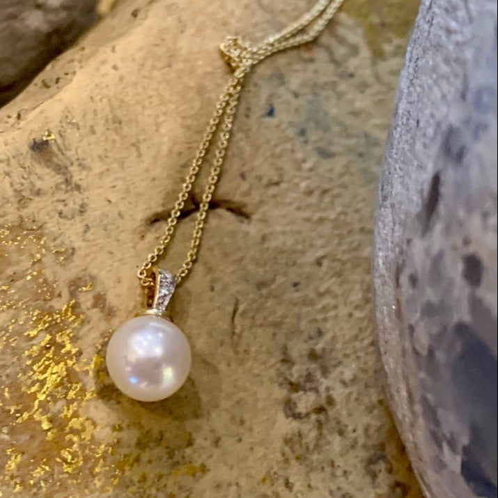 Pearl and Diamond Drop Necklace