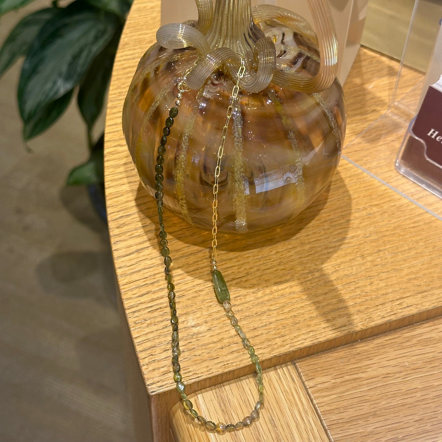 Ombre Green Tourmaline Beaded Paperclip Necklace