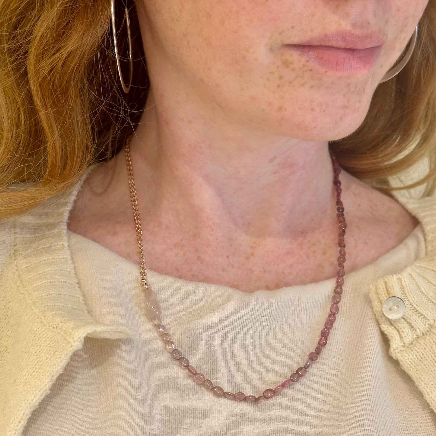 Pink Ombré Tourmaline Beaded Necklace
