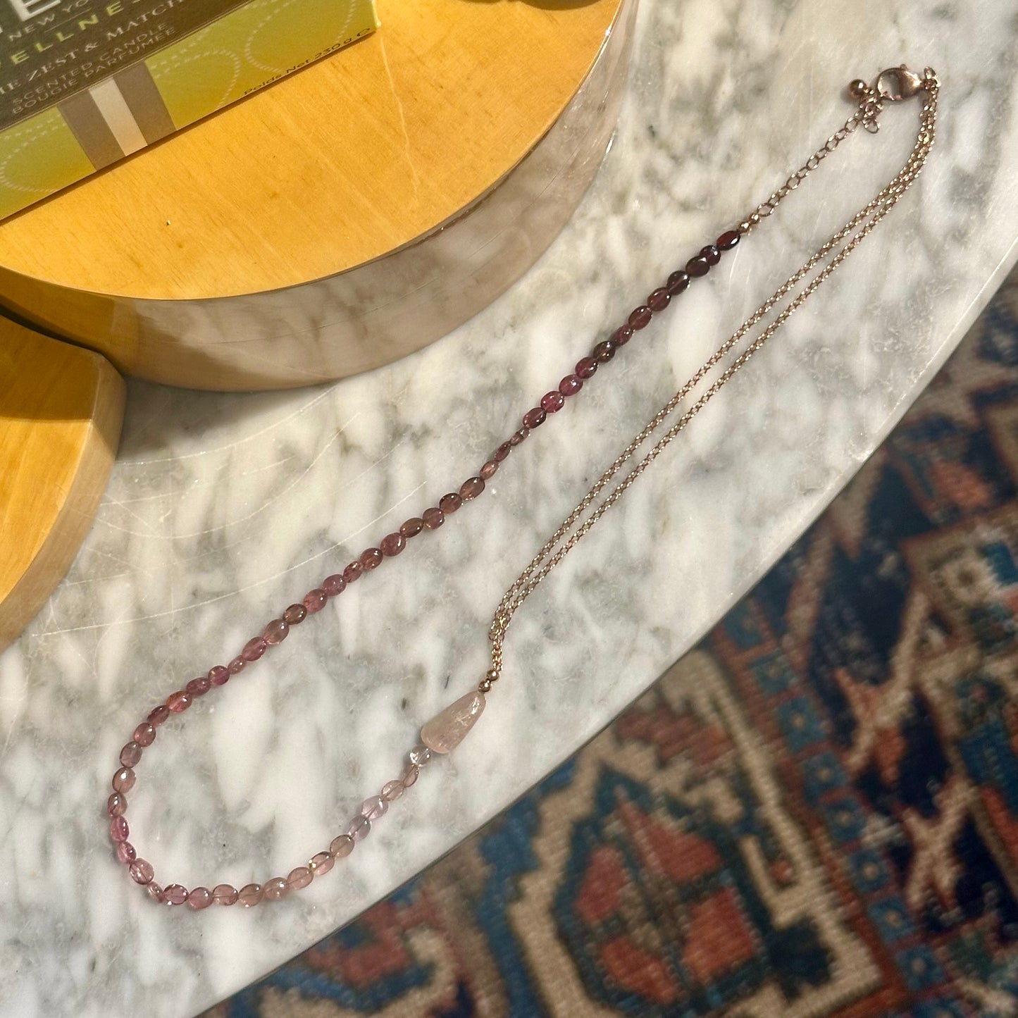 Pink Ombré Tourmaline Beaded Necklace
