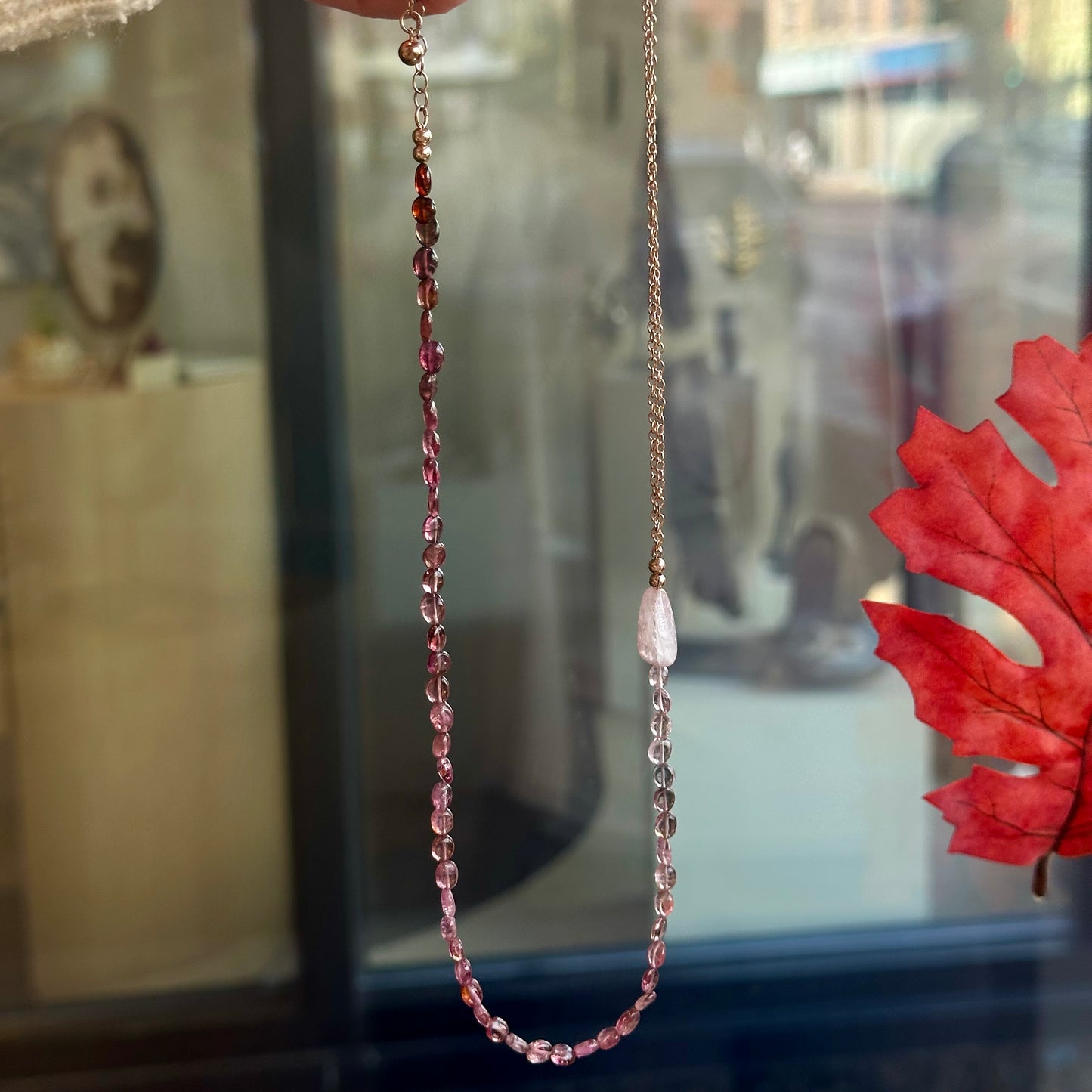 Pink Ombré Tourmaline Beaded Necklace