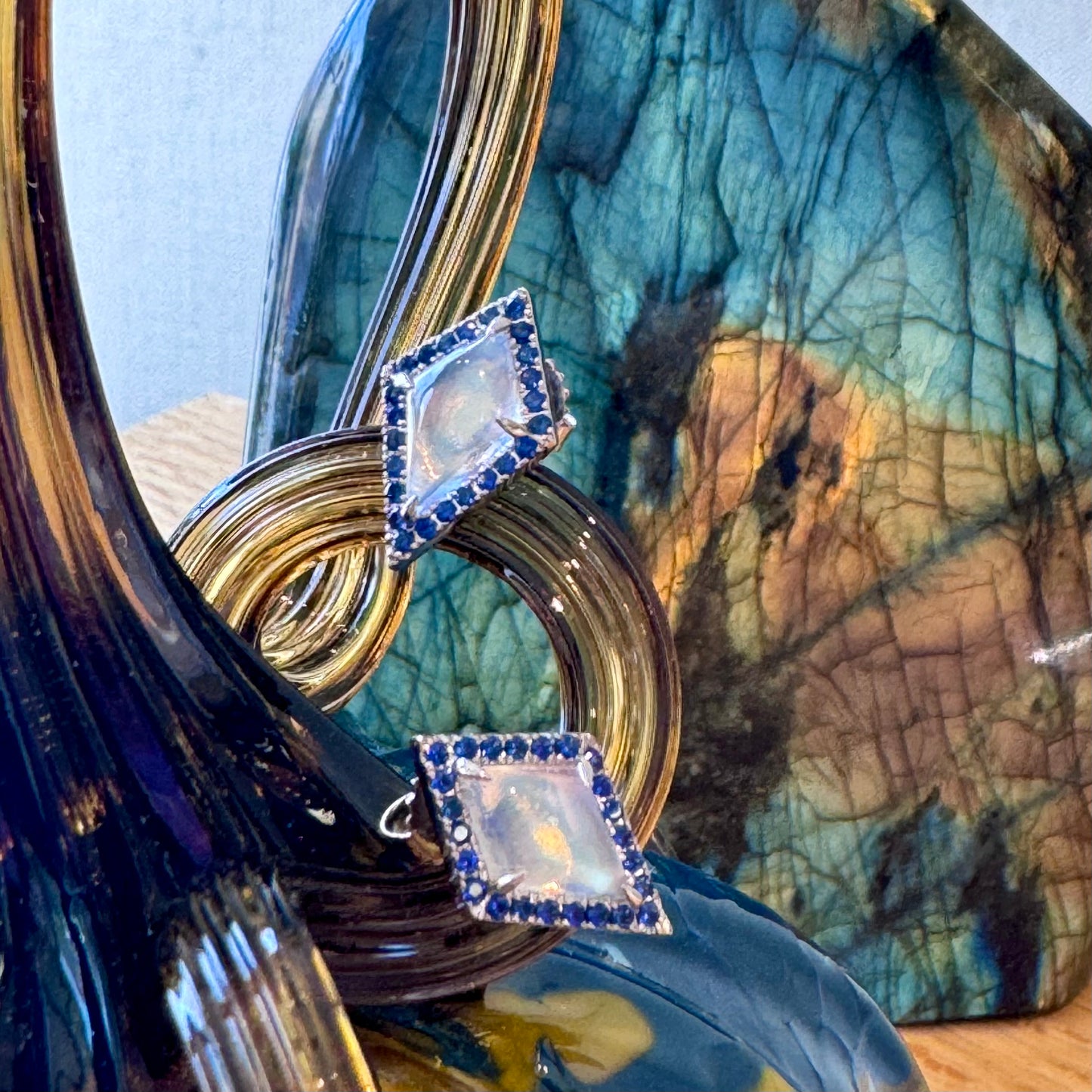 Moonstone and Sapphire Studs