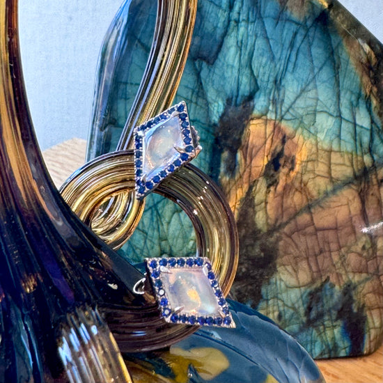 Moonstone and Sapphire Studs