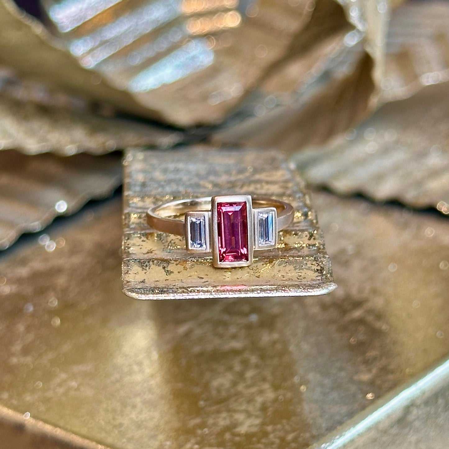 Orange Sapphire Three-stone Ring