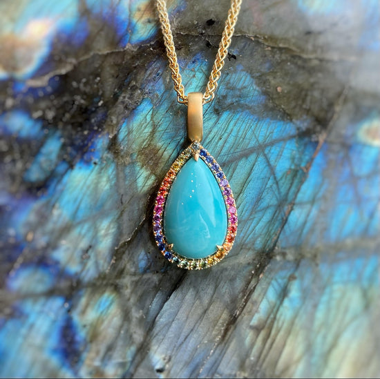 Rainbow Sapphire Halo Turquoise Pendant