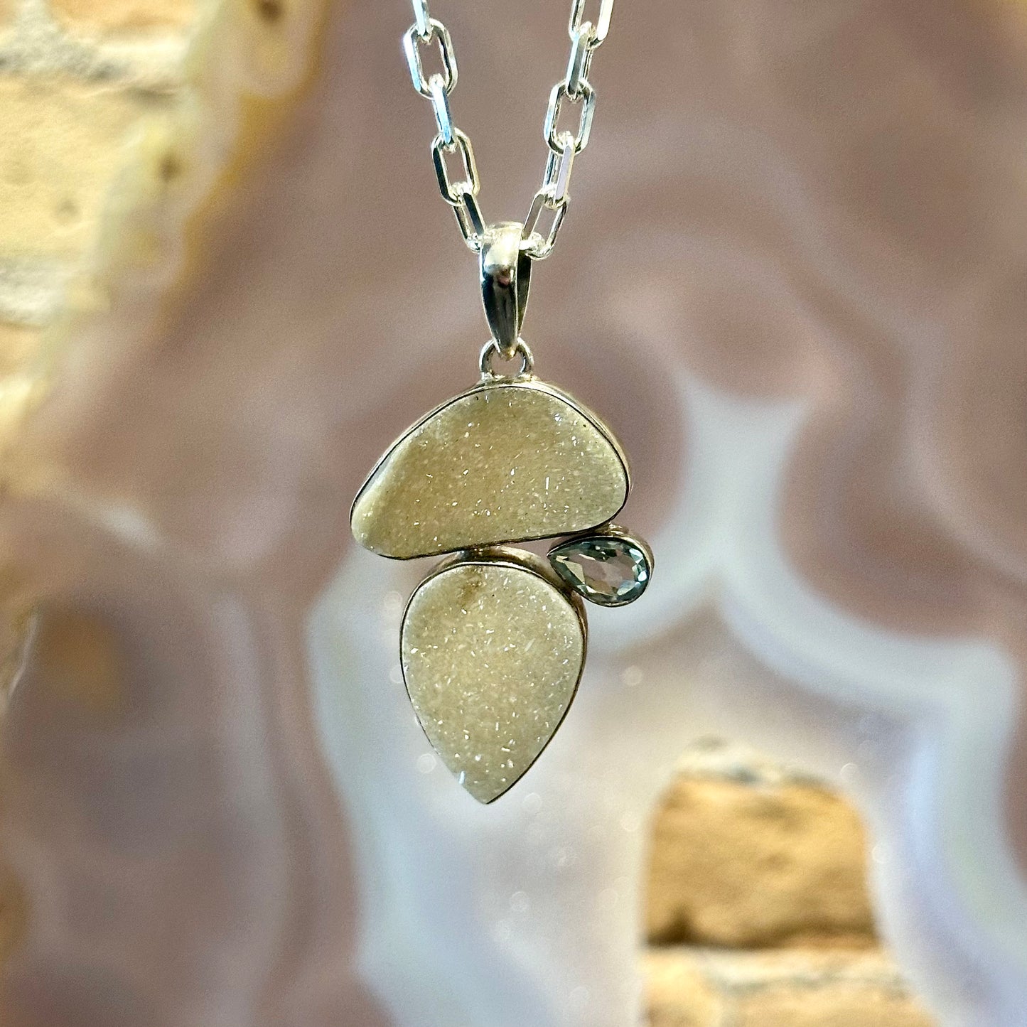 Druzy and Green Quartz Pendant
