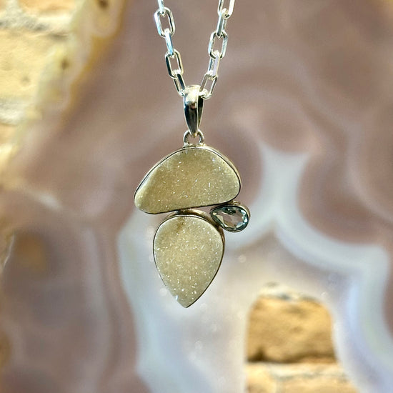 Druzy and Green Quartz Pendant