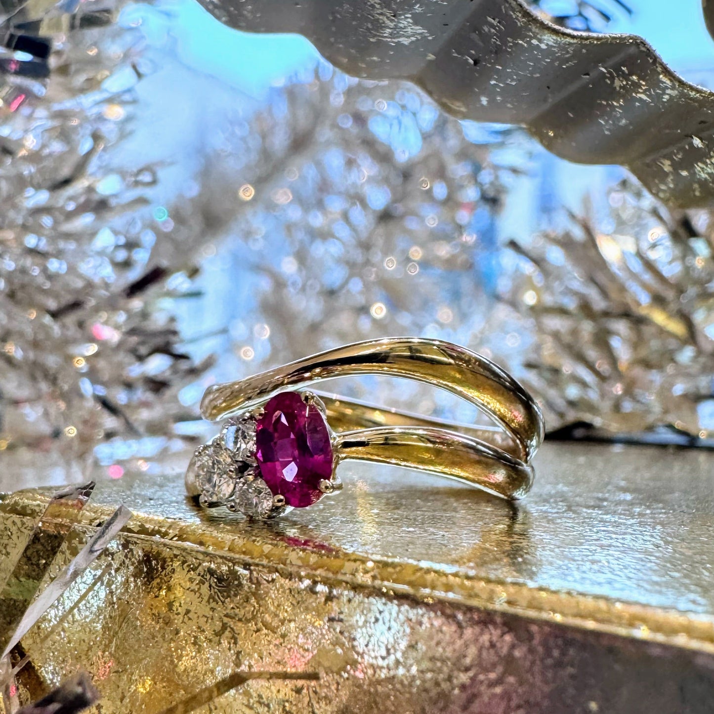 Ruby and Diamond Double Wavy Ring