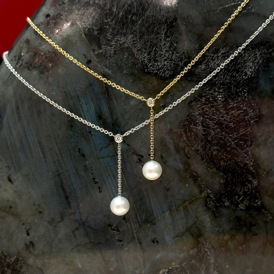 Diamond and Pearl Y Line Necklace
