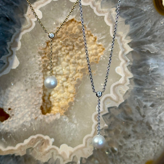 Diamond and Pearl Y Line Necklace