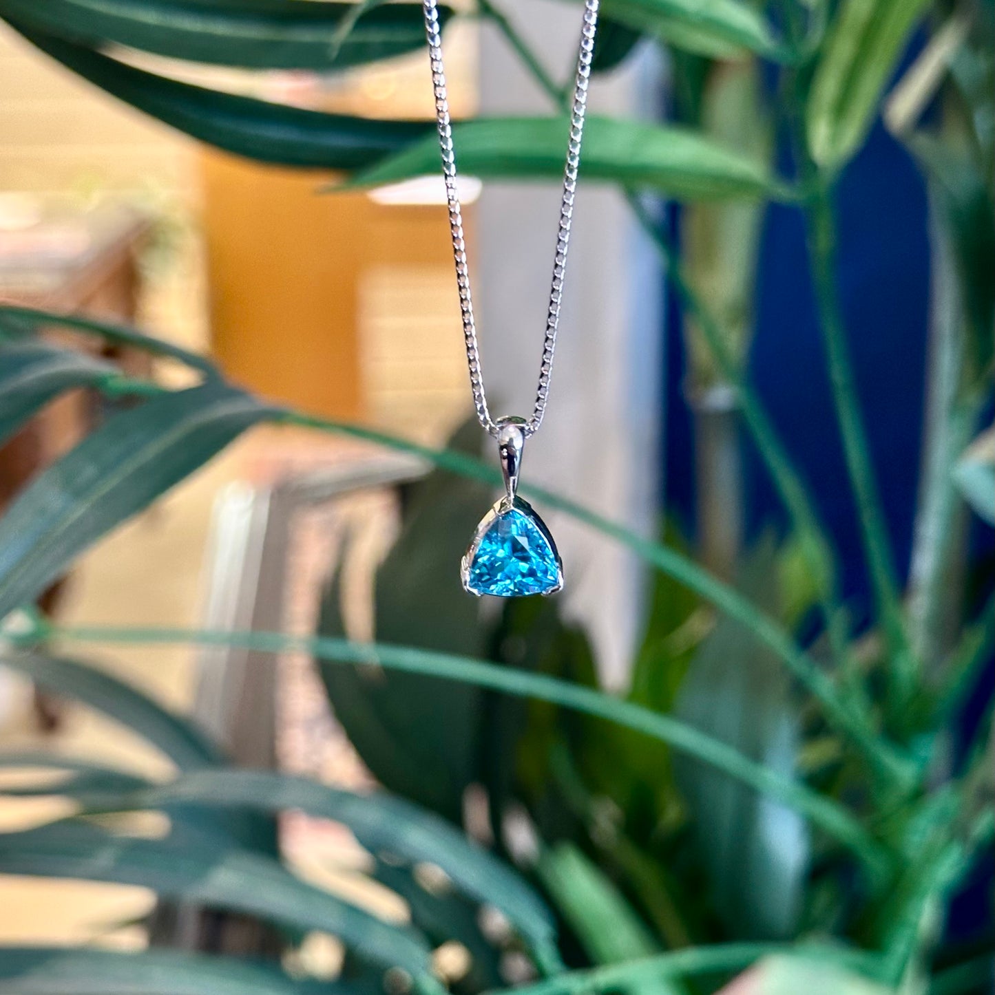 Blue Zircon Trillion Pendant