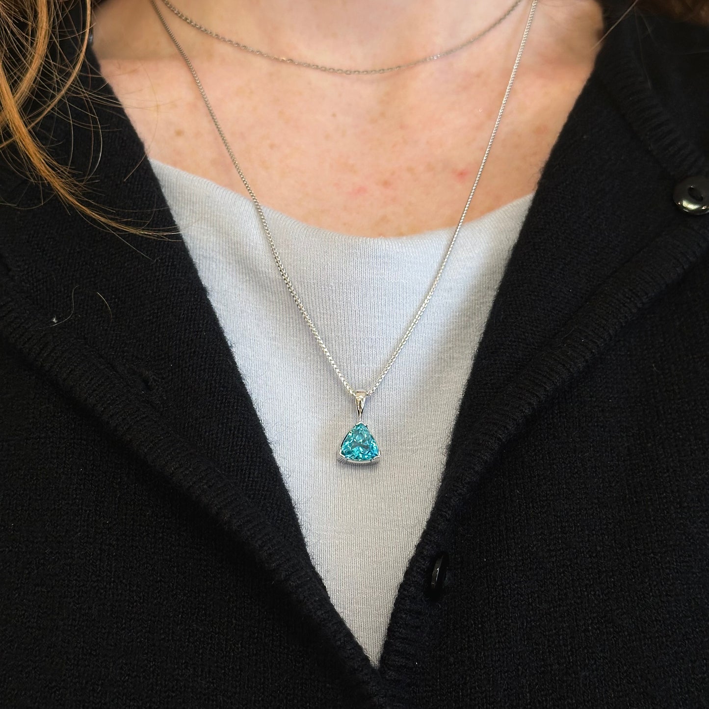 Blue Zircon Trillion Pendant