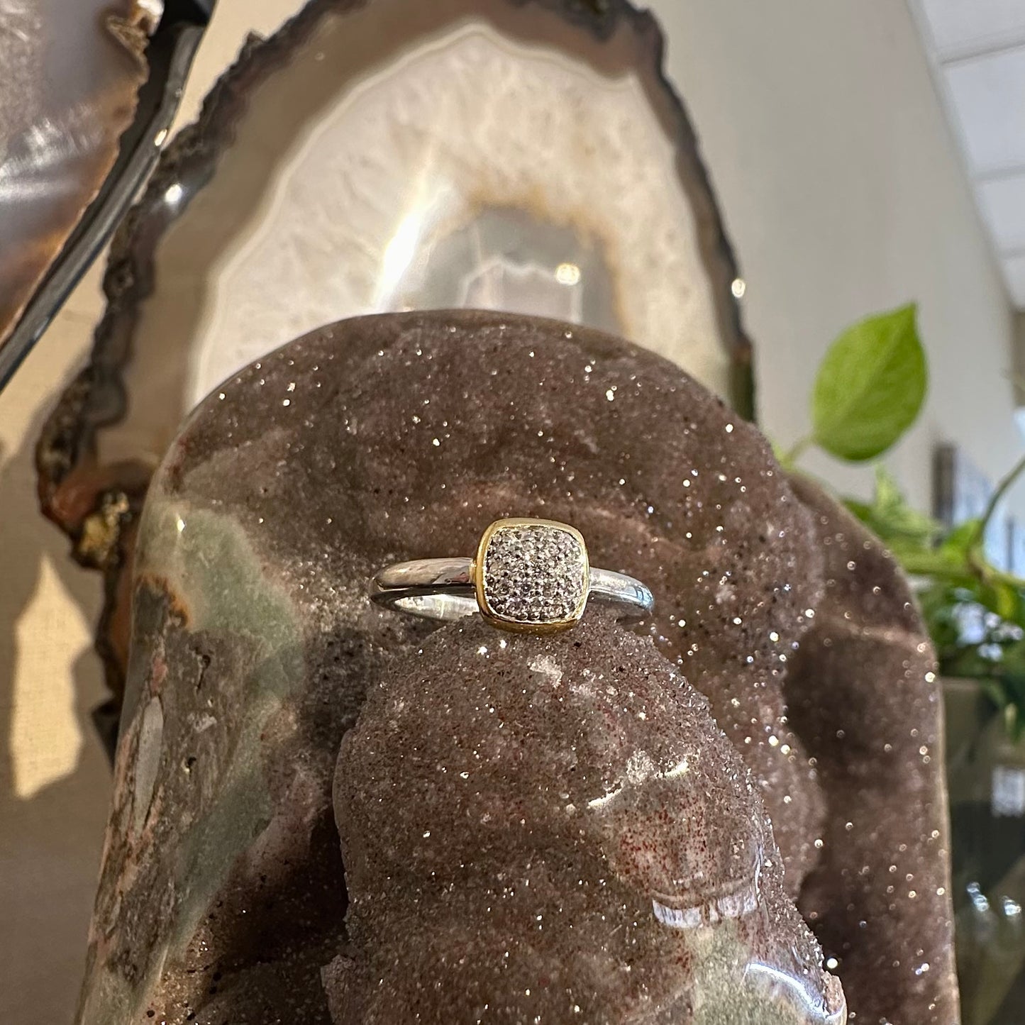 Two Tone Cushion Cz Ring