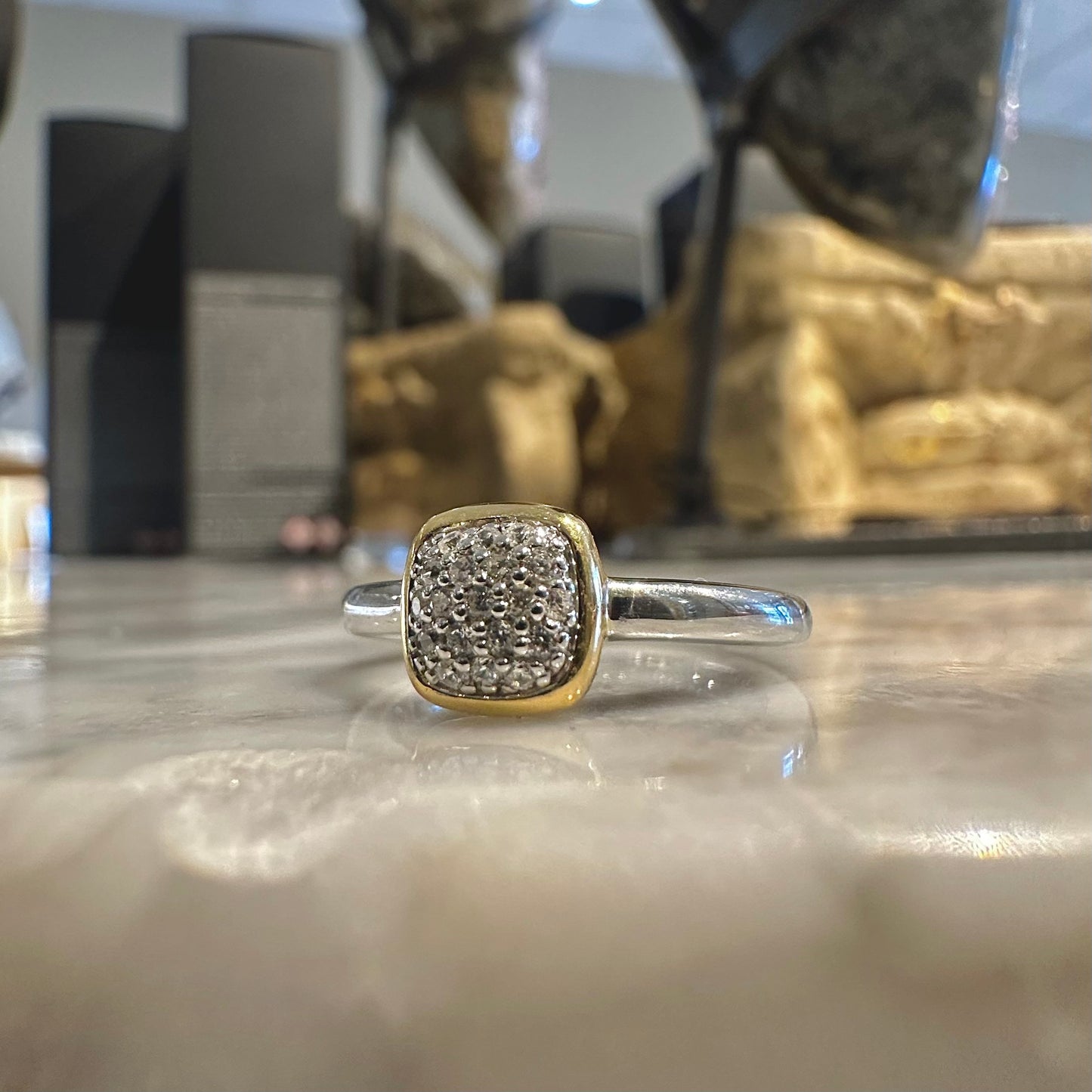 Two Tone Cushion Cz Ring