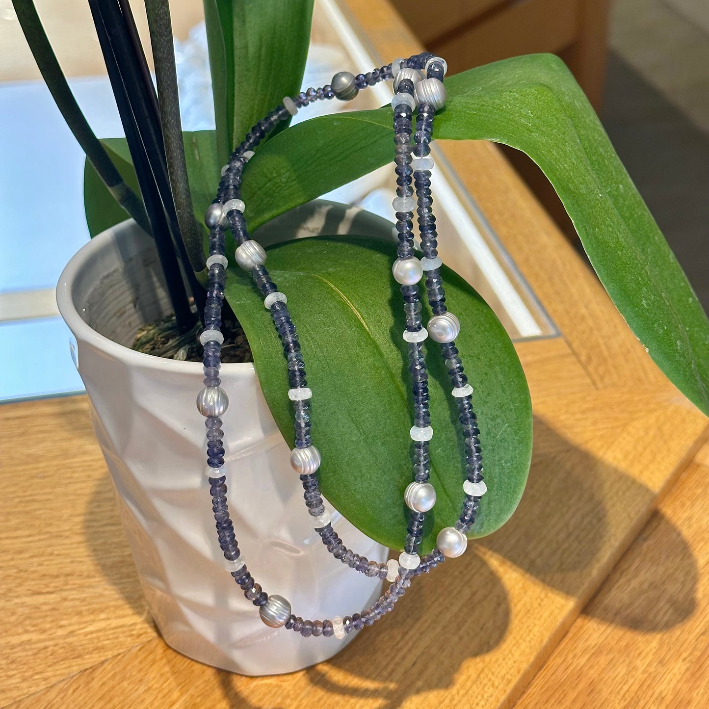 Iolite Moonstone Pearl Bead Strand