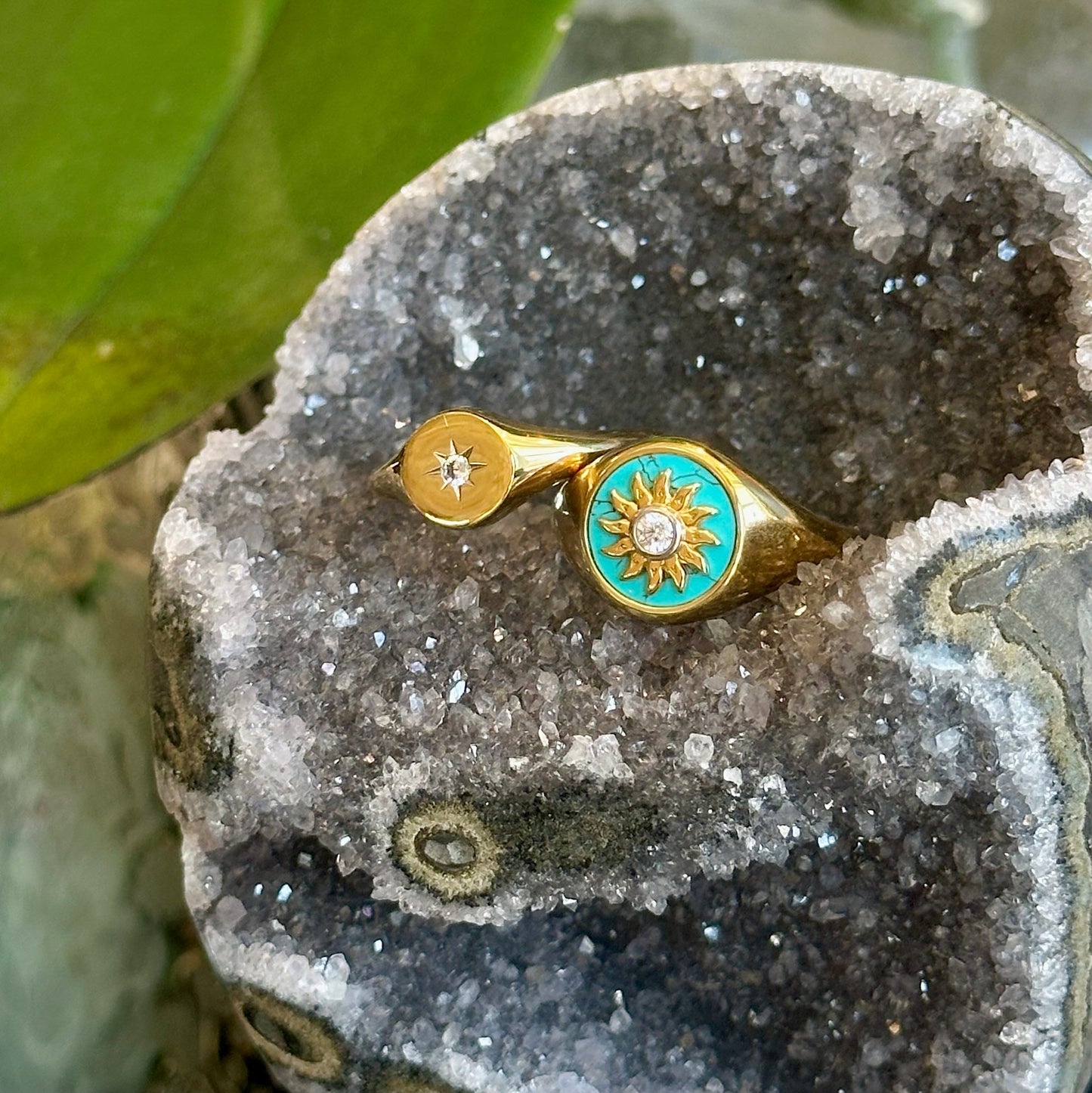 Gold Plated Turquoise Sunburst Ring