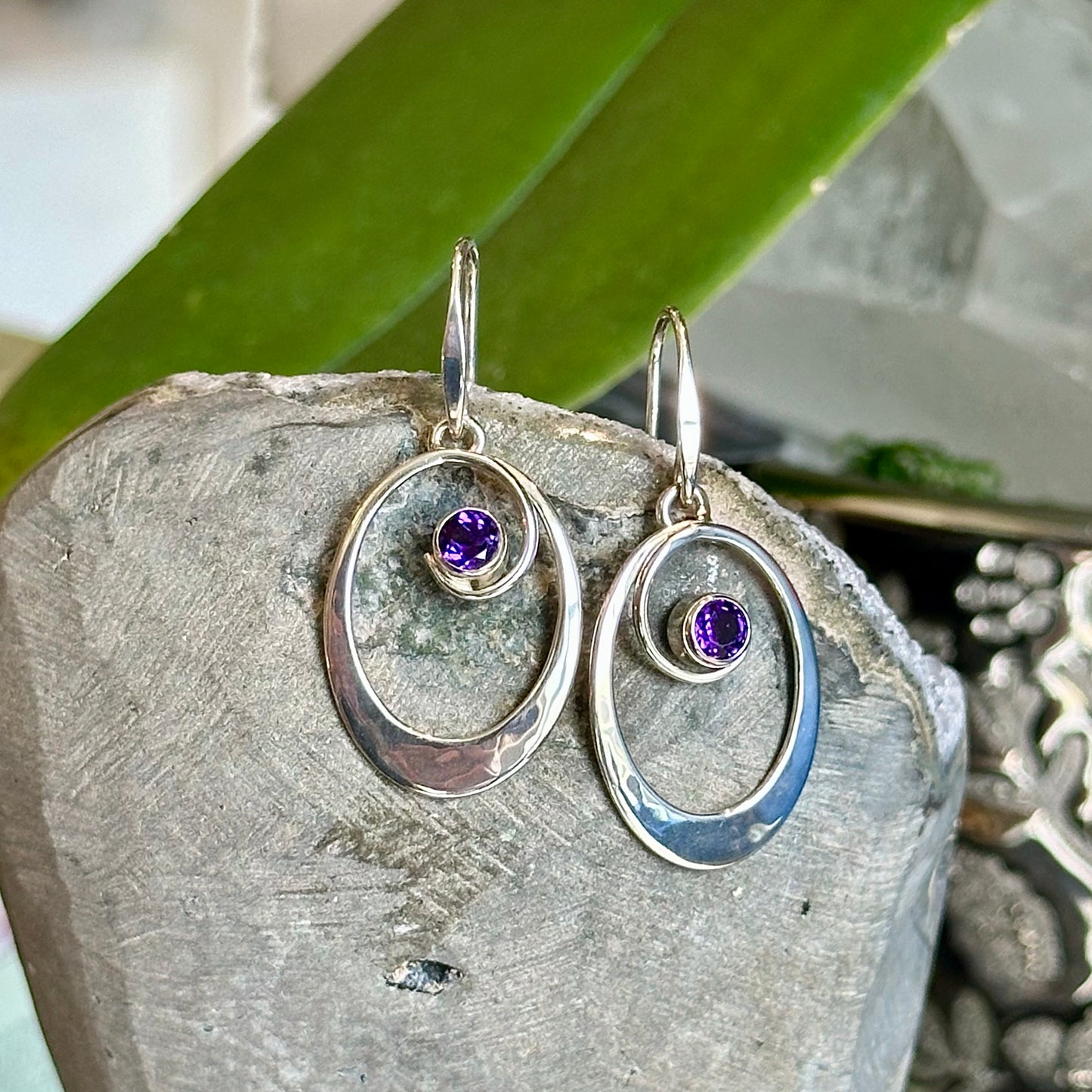 "Sophia" Oval Amethyst Drop Earrings