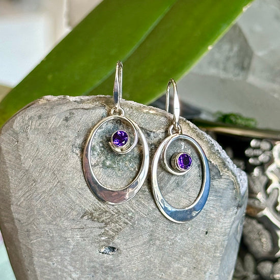 "Sophia" Oval Amethyst Drop Earrings