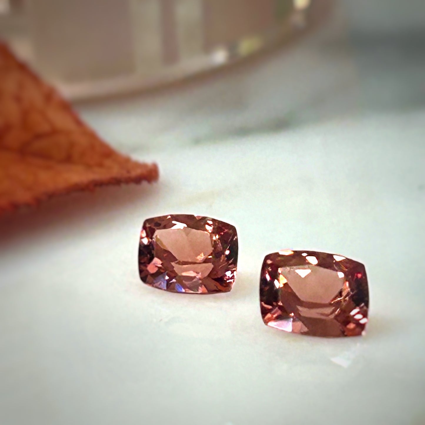 Peach Cushion Garnet Pair