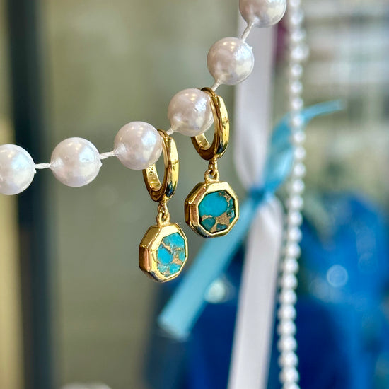 "Geo" Turquoise Dangle Hoop Earrings