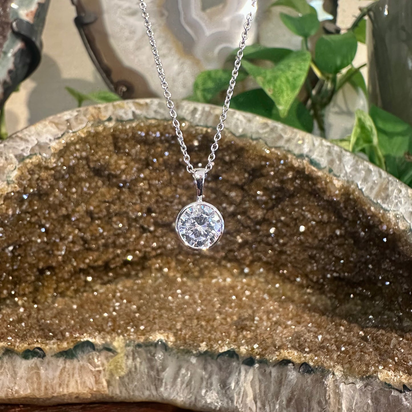 Cubic Zirconia Bezel Necklace