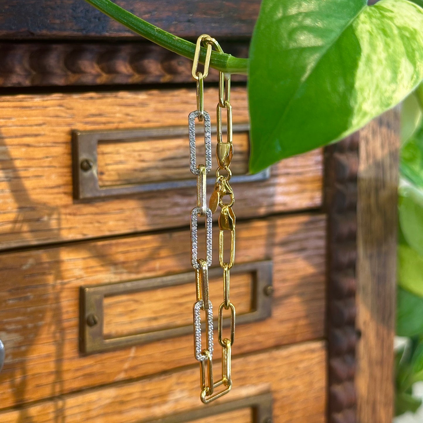 Paperclip Link and Diamond Bracelet