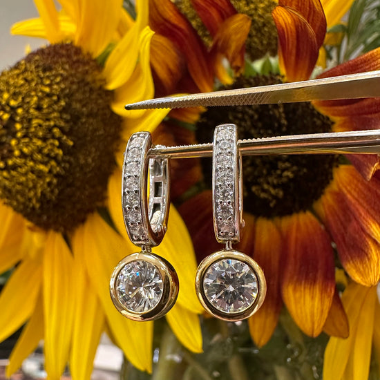 Two Tone Bezel CZ Hoops
