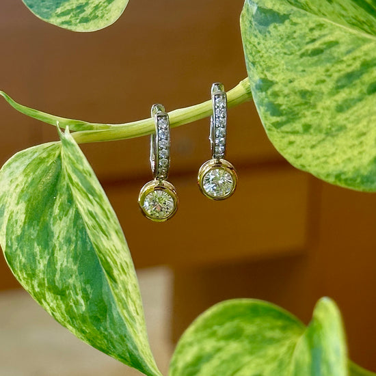 Two Tone Bezel CZ Hoops