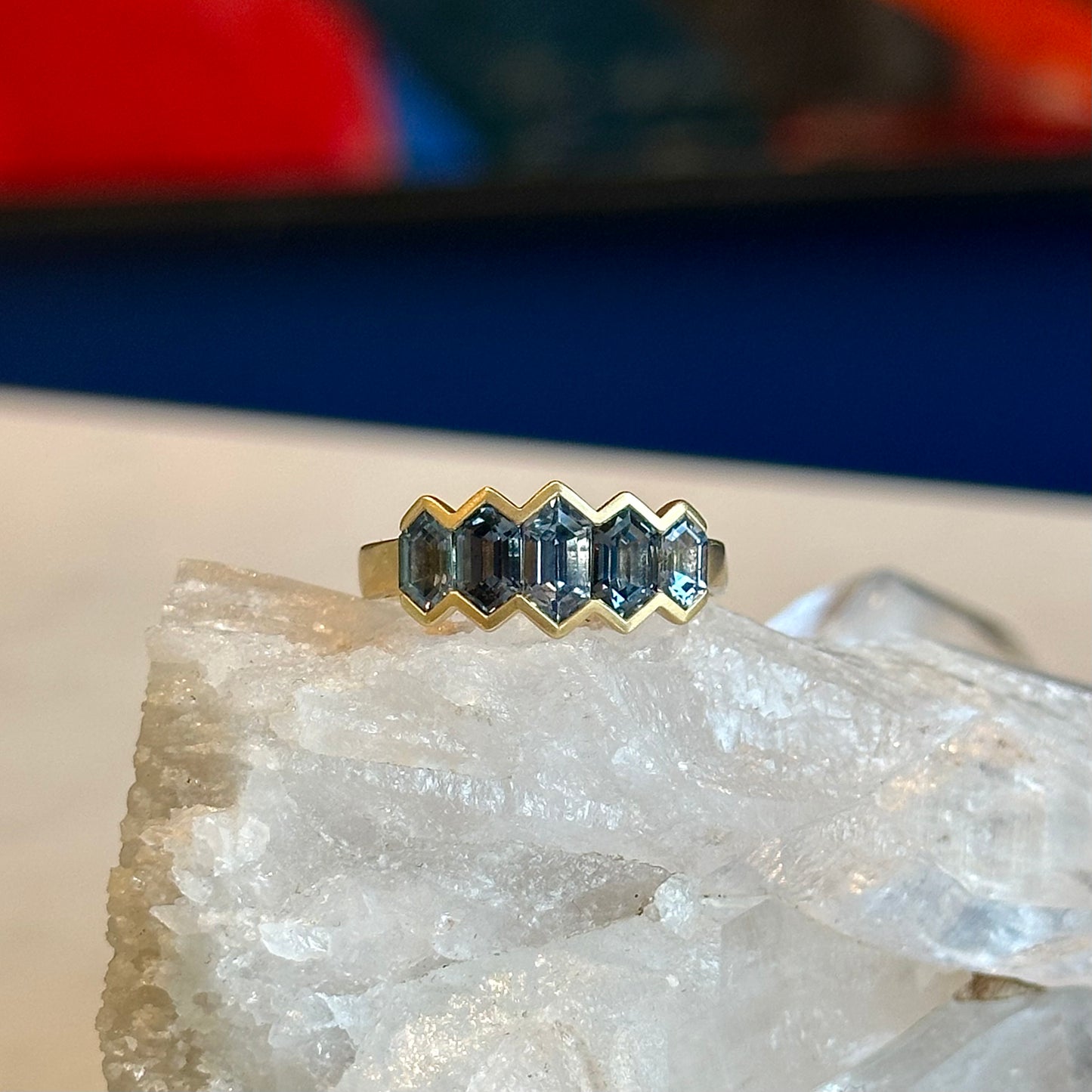 Grey Spinel Five Stone Hex Ring