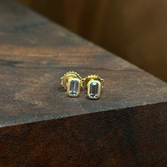 Emerald Cut Grey Spinel Stud