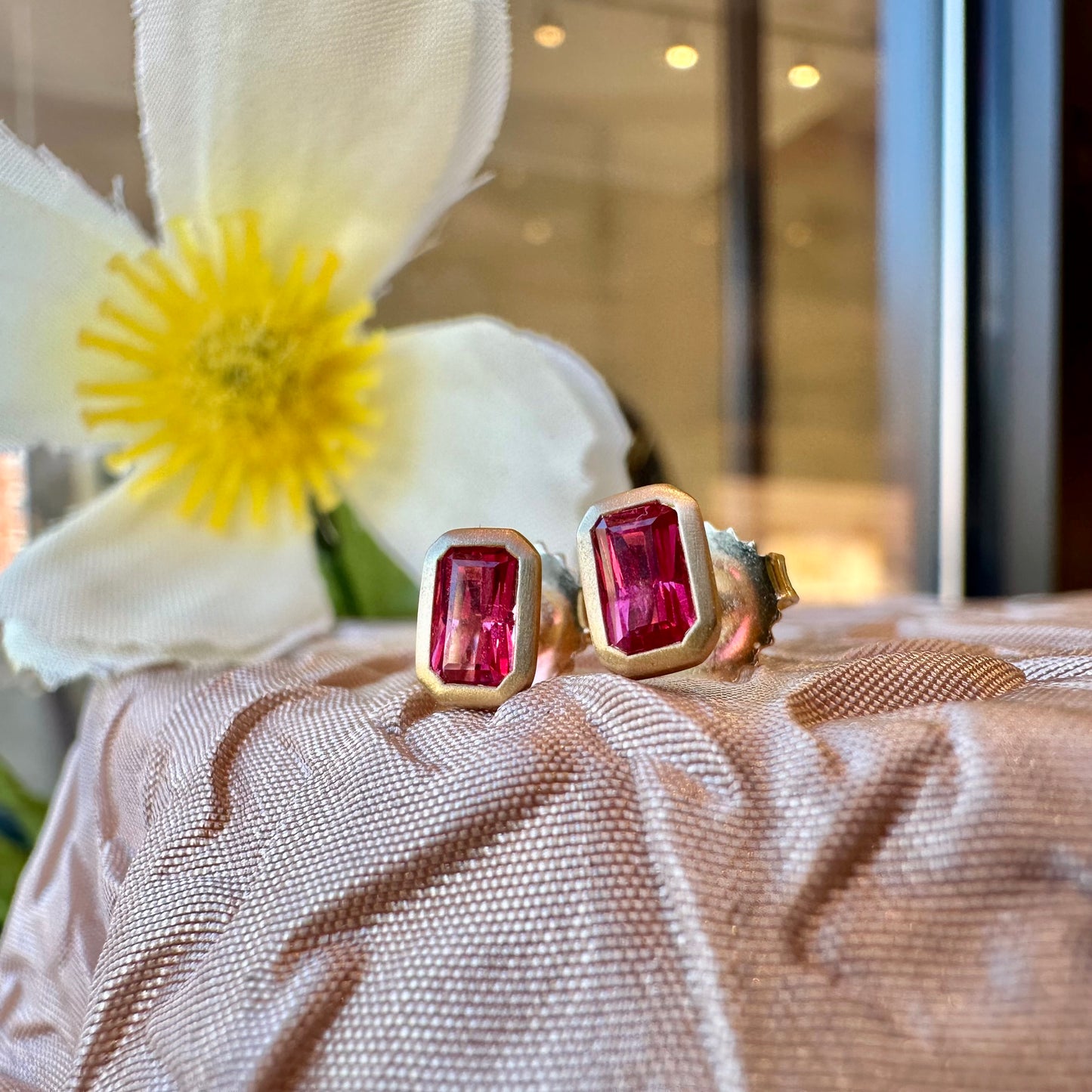 Radiant Cut Pink Spinel Studs