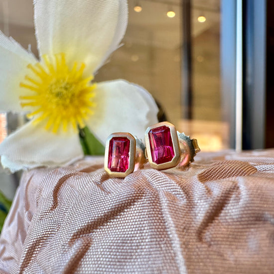 Radiant Cut Pink Spinel Studs
