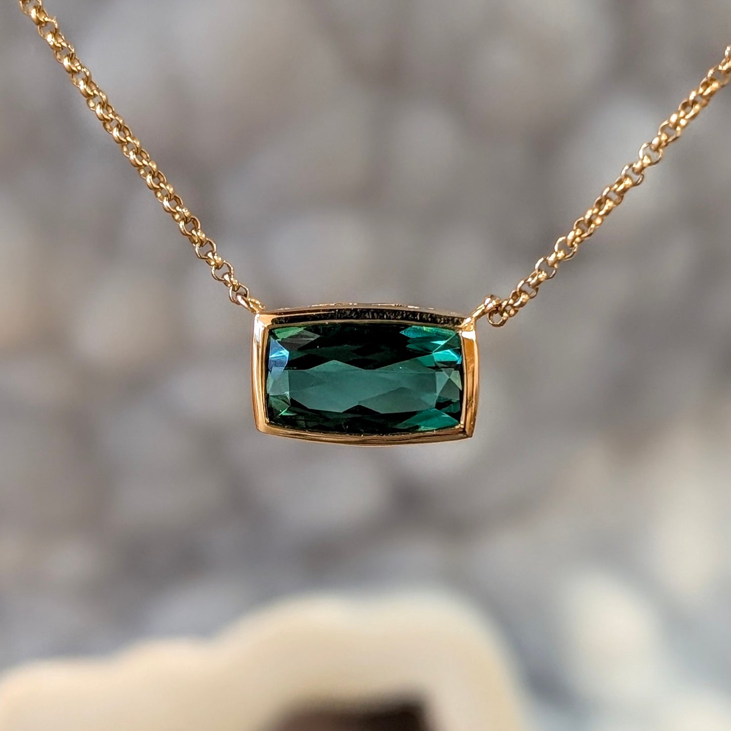 Green Tourmaline Bezel Set Horizontal Necklace