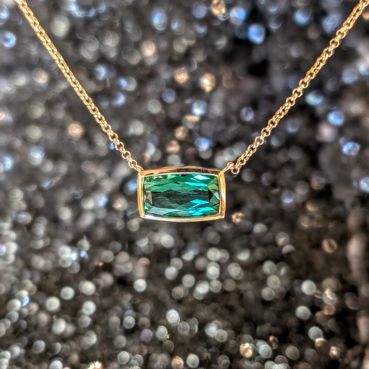 Green Tourmaline Bezel Set Horizontal Necklace