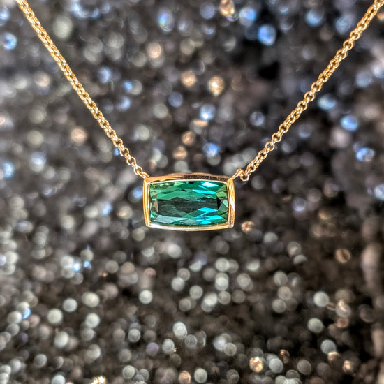Green Tourmaline Bezel Set Horizontal Necklace