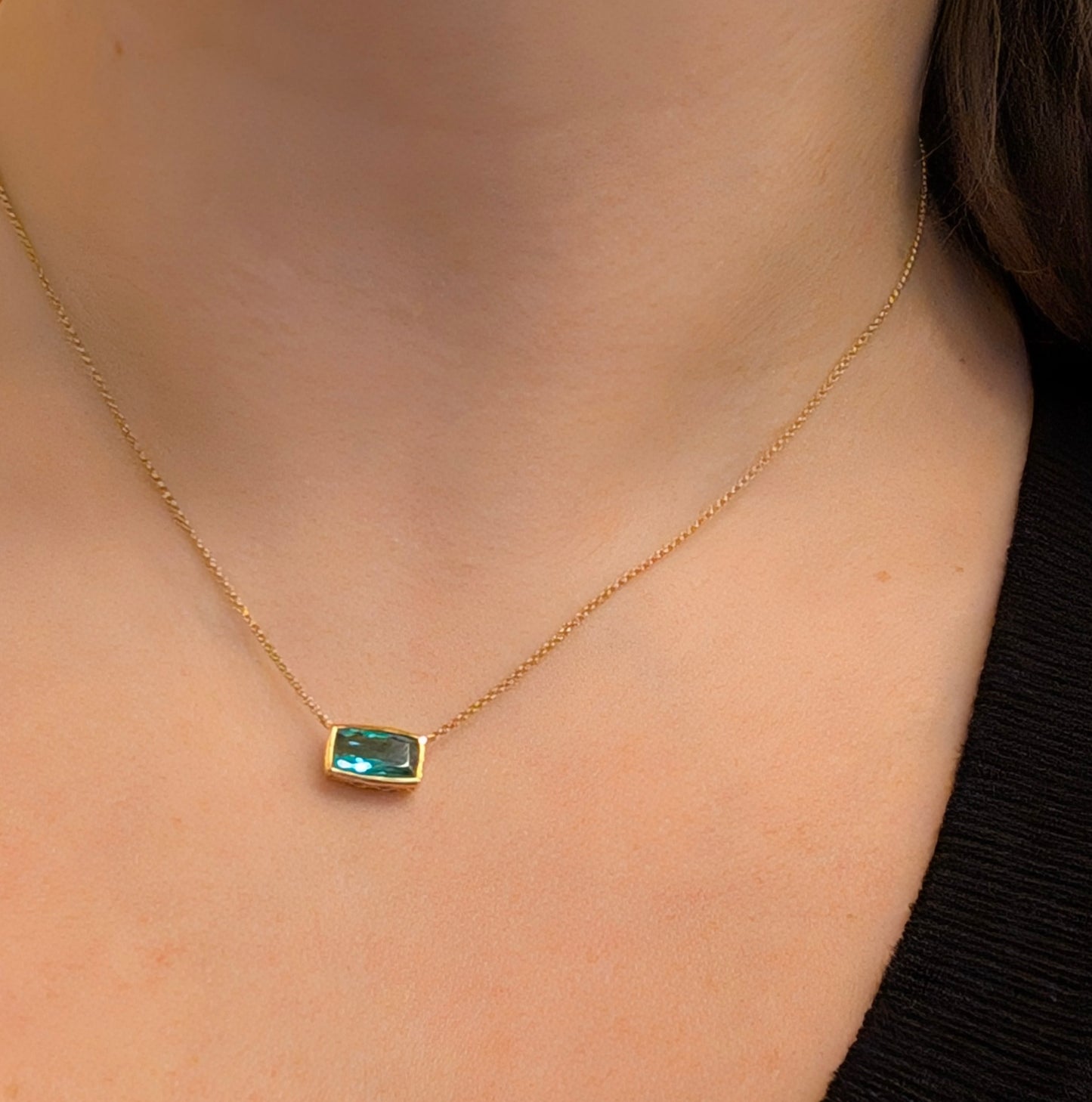 Green Tourmaline Bezel Set Horizontal Necklace