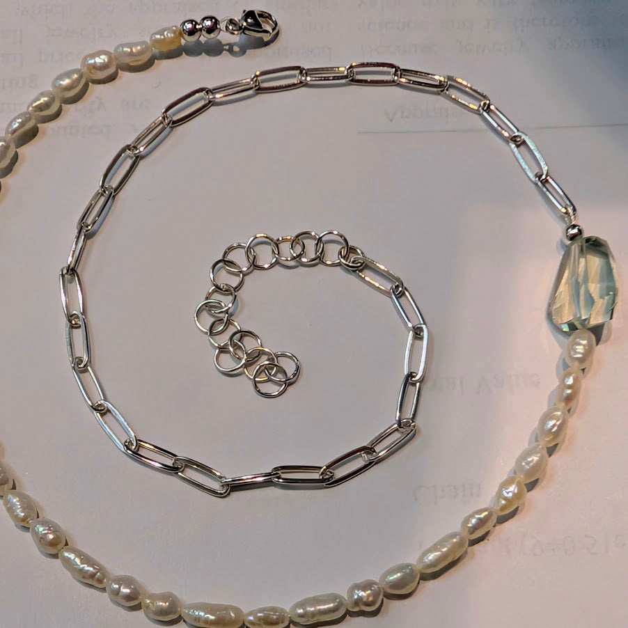 Pearl and Quartz Beaded Chain Necklace