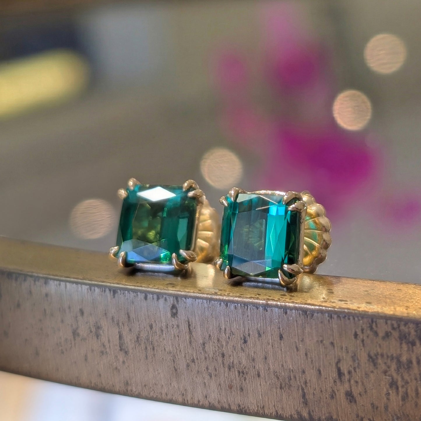 Cushion Tourmaline Studs