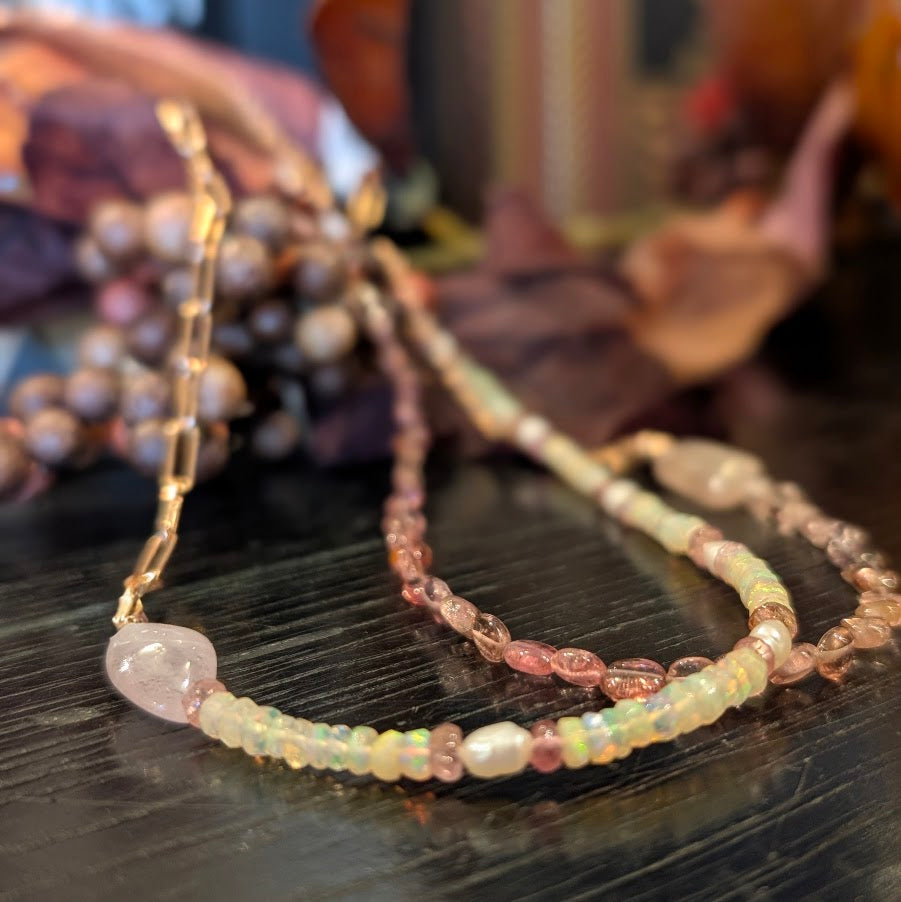 Pink Ombré Tourmaline Beaded Necklace