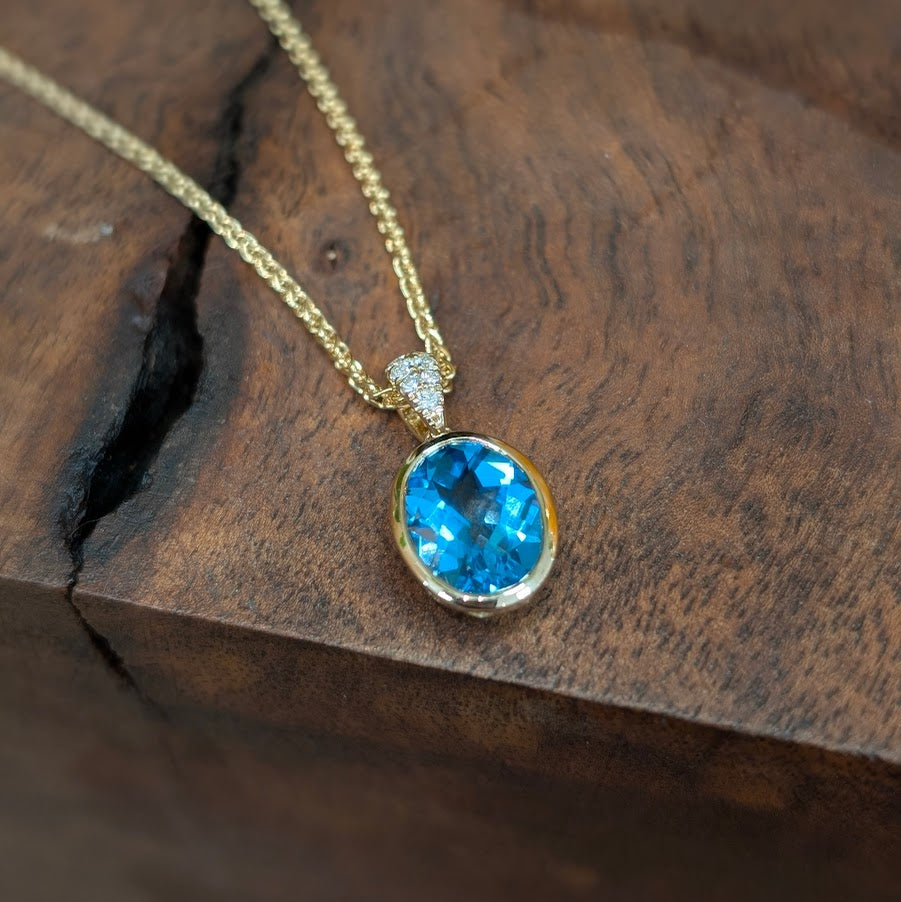 Blue Topaz Bezel Pavé Pendant