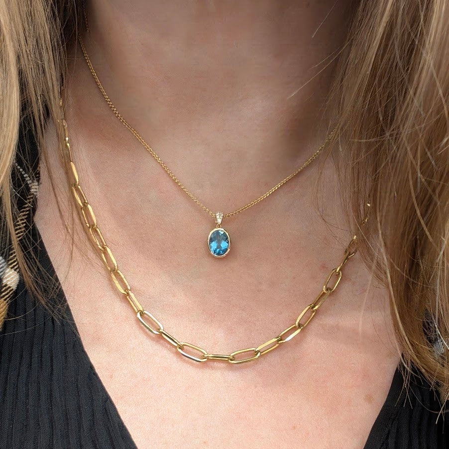 Blue Topaz Bezel Pavé Pendant