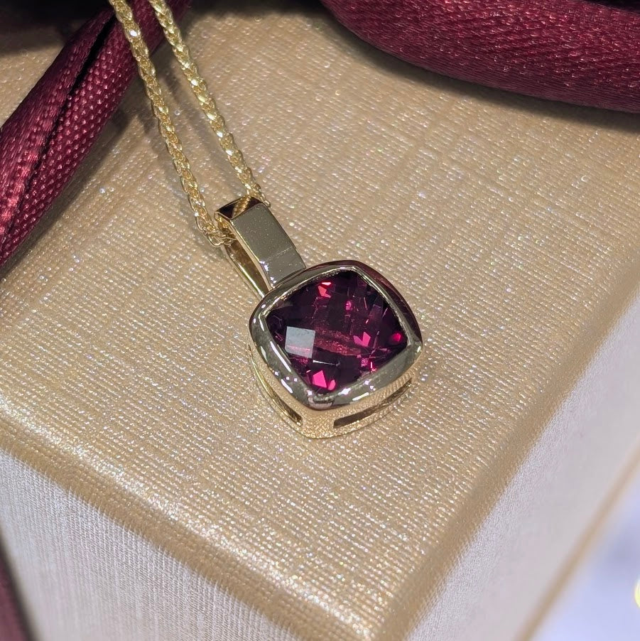 Rhodolite Checkerboard Bezel Pendant