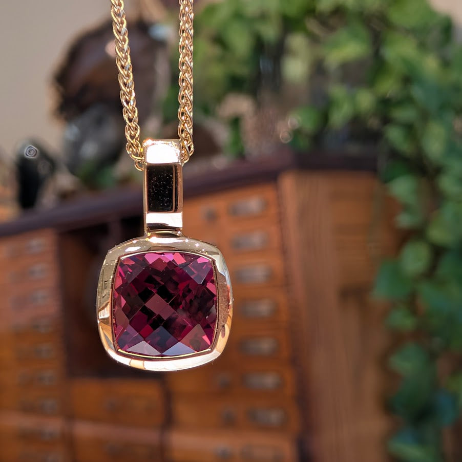 Rhodolite Checkerboard Bezel Pendant