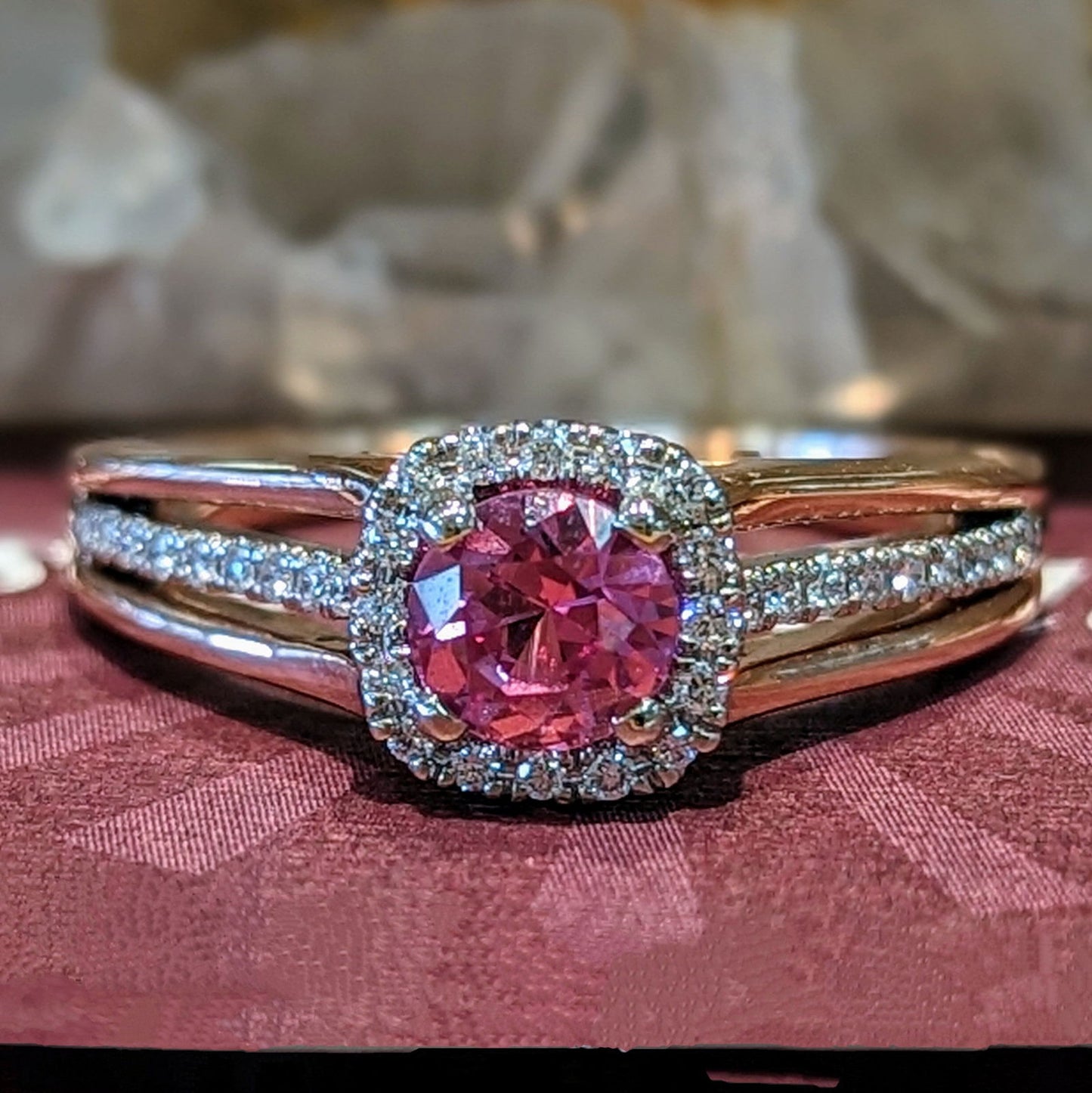 Photo of "Ainsley" Ring in a decorative scene, designed by , available at Plumb Gold & Plumb Silver