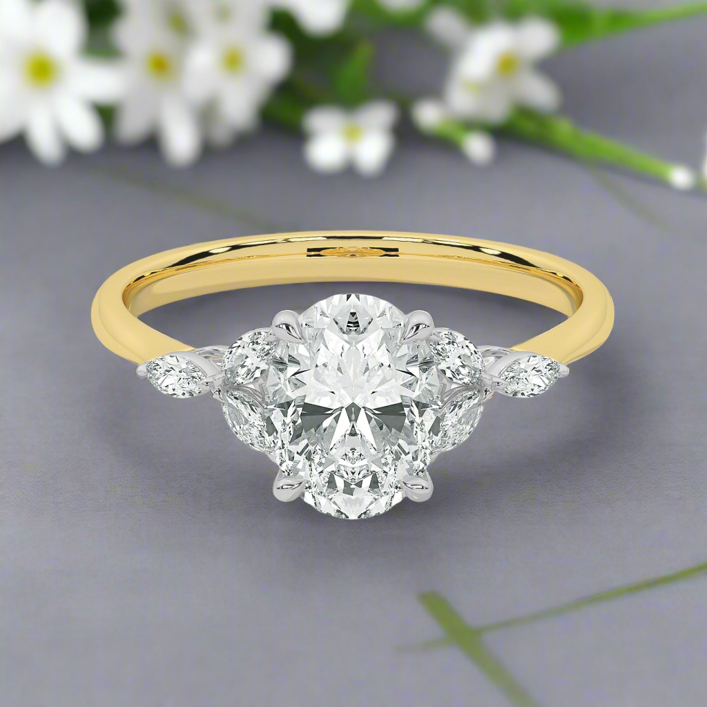 Photo of "Alina" Engagement Mounting in a decorative scene, designed by , available at Plumb Gold & Plumb Silver