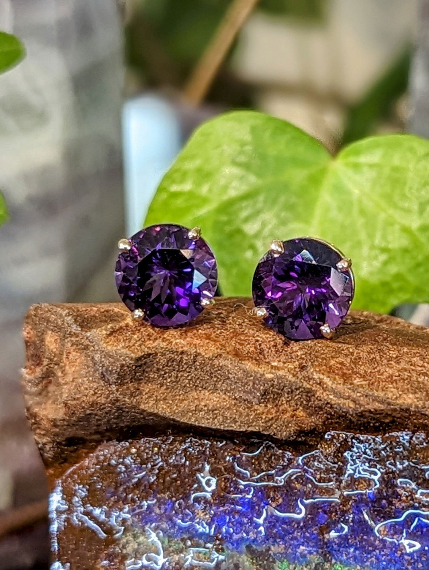 Photo of Amethyst Studs in a decorative scene, designed by , available at Plumb Gold & Plumb Silver
