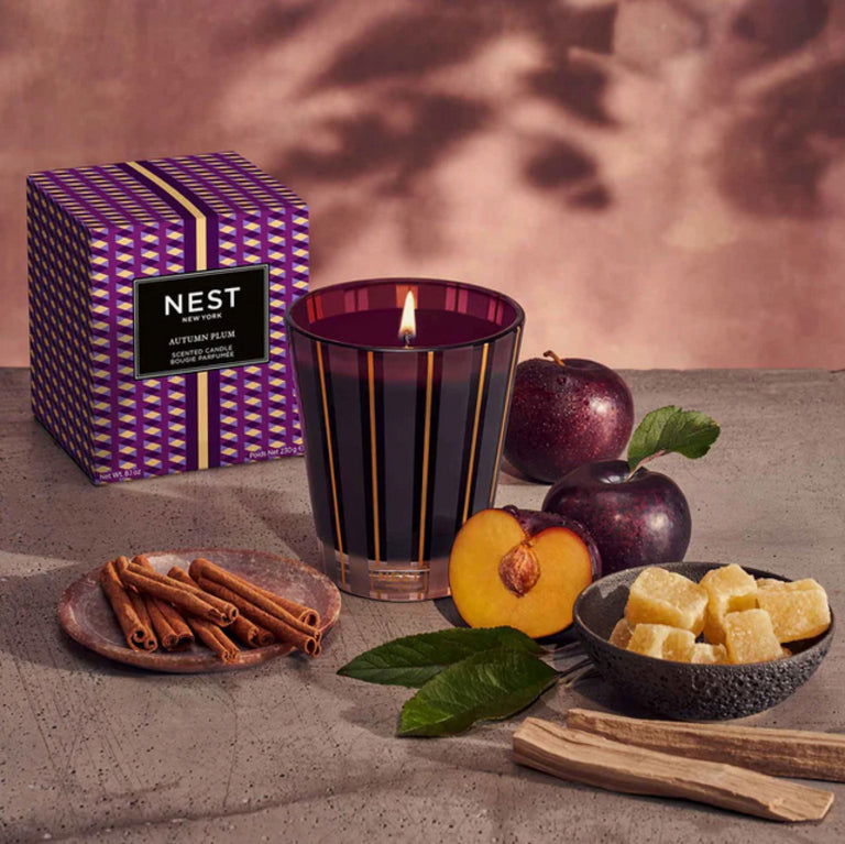 Photo of Autumn Plum Candle in a decorative scene, designed by , available at Plumb Gold & Plumb Silver