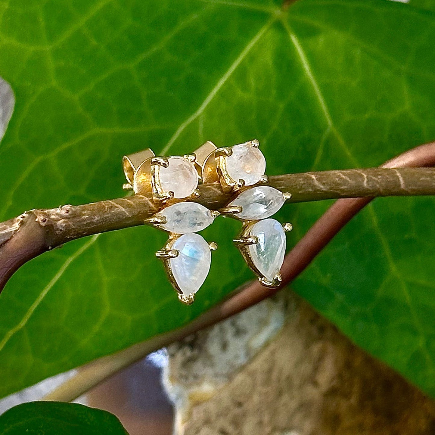 Photo of “Bella” Studs in a decorative scene, designed by -, available at Plumb Gold & Plumb Silver